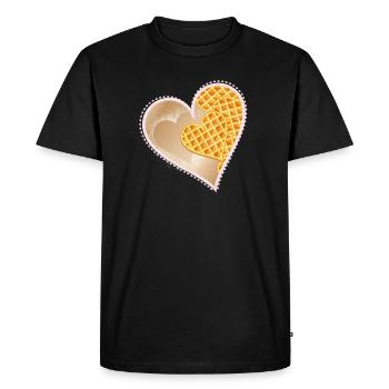 Gaufres cœur au sucre en poudre et bord dentelle - T-shirt Premium bio Homme - noir - Devant - Nico (187cm)