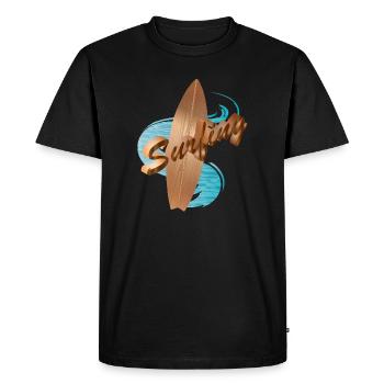 Planche de surf en bois design avec typographie de surf - T-shirt Premium bio Homme - noir - Devant - Nico (187cm)