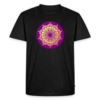 Ornement de Yoga Fleur Soleil Mandala Cercle Or om - T-shirt Premium bio Homme - noir - Devant - Nico (187cm)