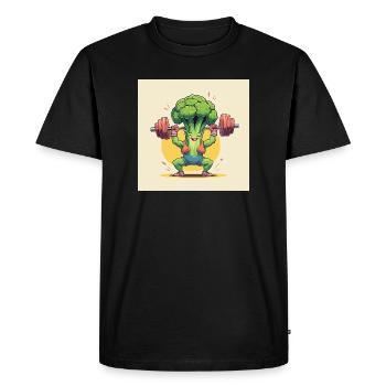 Fitness Broccoli with Dumbbell Motivation - Men's Premium Organic T-Shirt - black - Front - Nico (187cm)