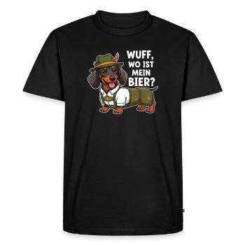 Woof, où est ma bière ? - T-shirt Premium bio Homme - noir - Devant - Nico (187cm)