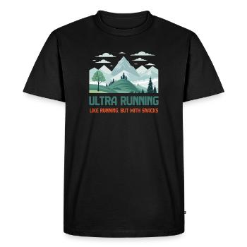 Ultra Running, Like Running But With Snacks - Men's Premium Organic T-Shirt - black - Front - Nico (187cm)