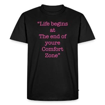 Citation inspirante de la zone de confort - T-shirt Premium bio Homme - noir - Devant - Nico (187cm)