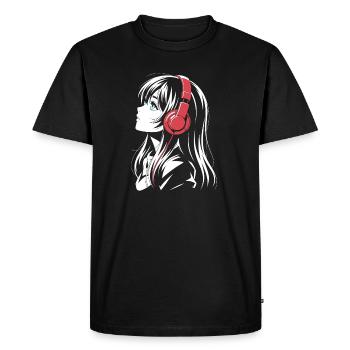 Anime Girl with Headphones Design - Men's Premium Organic T-Shirt - black - Front - Nico (187cm)