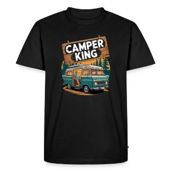 Camper King Nature Adventure Tee - Men's Premium Organic T-Shirt - black - Front - Nico (187cm)