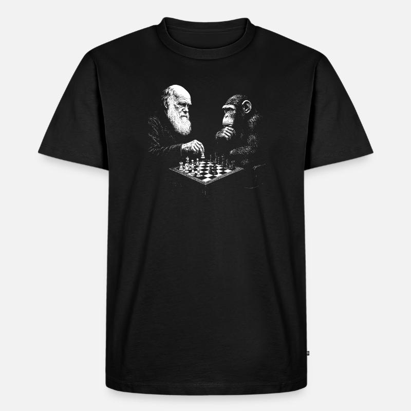 Charles Darwin spielt Schach mit Affe - Männer Premium Bio T-Shirt - Schwarz