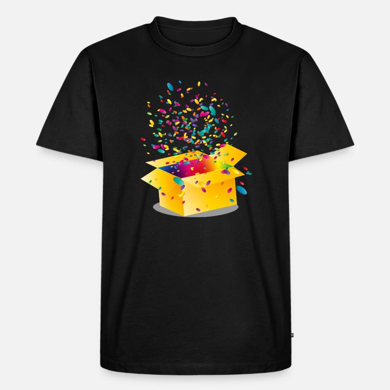 Gelbe Box mit buntem Konfetti - Männer Premium Bio T-Shirt - Schwarz