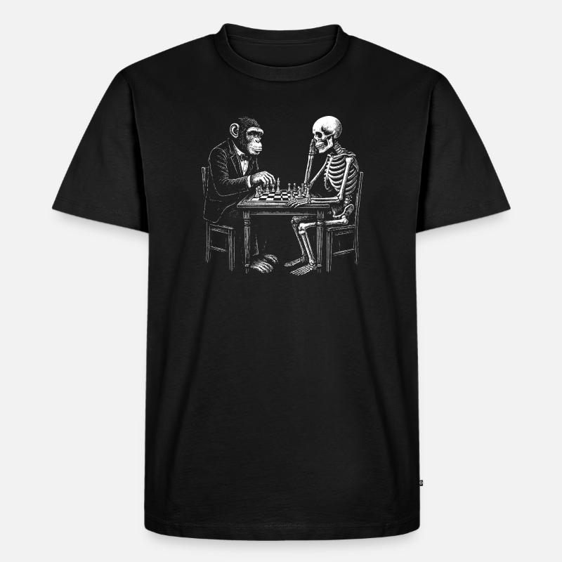 Skelett und Affe spielt Schach - Männer Premium Bio T-Shirt - Schwarz