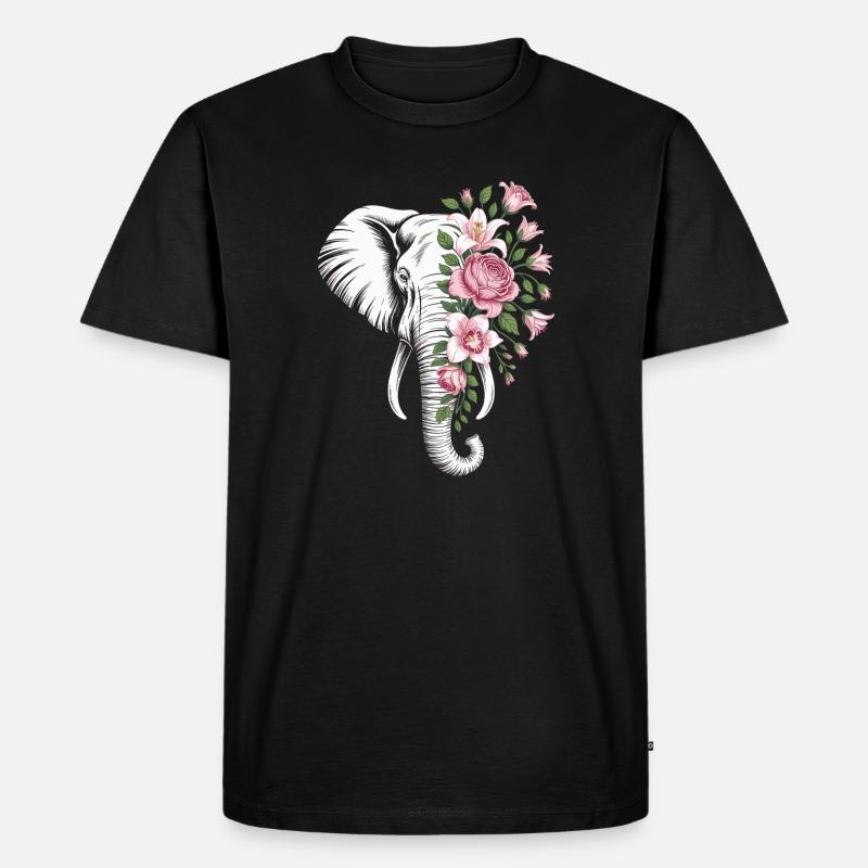 Blumiger Elefant - Männer Premium Bio T-Shirt - Schwarz