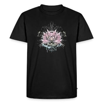 Delicate lotus flower with water elements and graffiti - Men's Premium Organic T-Shirt - black - Front - Nico (187cm)