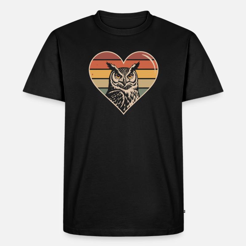 Retro Eule Herz Design - Männer Premium Bio T-Shirt - Schwarz