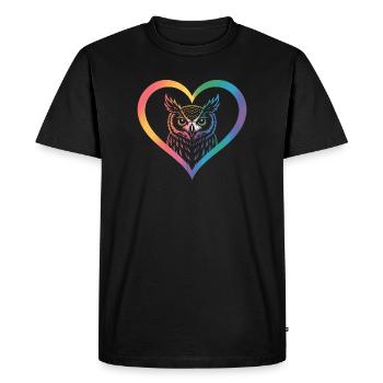 Rainbow Owl Heart Design - Men's Premium Organic T-Shirt - black - Front - Nico (187cm)