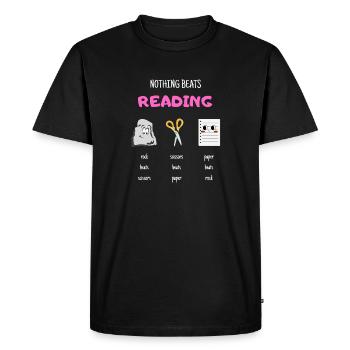 Rien ne vaut la lecture de pierre, de papier, de ciseaux - T-shirt Premium bio Homme - noir - Devant - Nico (187cm)