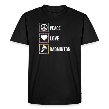 Badminton with Peace Love lettering - Men's Premium Organic T-Shirt - black - Front - Nico (187cm)