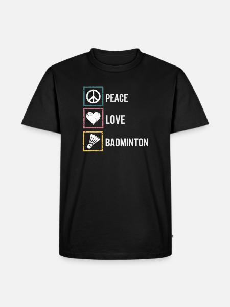 Badminton with Peace Love lettering - Men's Premium Organic T-Shirt - black