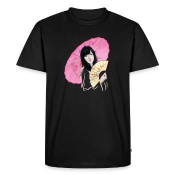 Beauté asiatique avec un parapluie rose - T-shirt Premium bio Homme - noir - Devant - Nico (187cm)