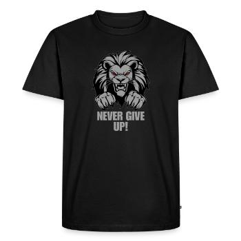 Fitness Lion – Never give up Gym - Bodybuilding - Men's Premium Organic T-Shirt - black - Front - Nico (187cm)