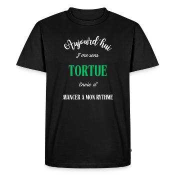 J'me sens Tortue , envie d'avancer a mon rythme - T-shirt Premium bio Homme - noir - Devant - Nico (187cm)