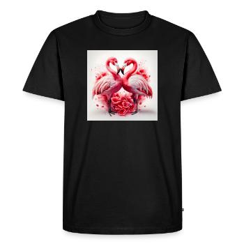 Cœurs de Flamants Rose et Fleurs - T-shirt Premium bio Homme - noir - Devant - Nico (187cm)