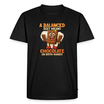 Motif chocolaté équilibré avec personnage de bande dessinée - T-shirt Premium bio Homme - noir - Devant - Nico (187cm)