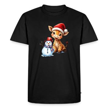 Christmas Giraffe with Hat and Snowman - Men's Premium Organic T-Shirt - black - Front - Nico (187cm)