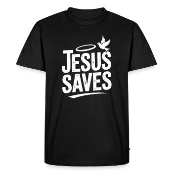 Jesus Saves - Men's Premium Organic T-Shirt - black - Front - Nico (187cm)