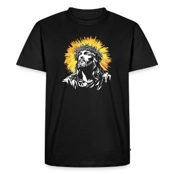 Motif du Saint Jésus-Christ - T-shirt Premium bio Homme - noir - Devant - Nico (187cm)