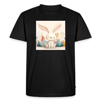 Cute Bunny with Pastel Vegetation - Men's Premium Organic T-Shirt - black - Front - Nico (187cm)