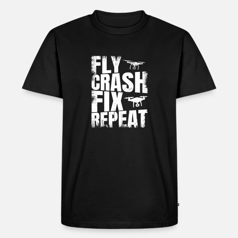 Fly_Crash_Fix_Repeat - Männer Premium Bio T-Shirt - Schwarz