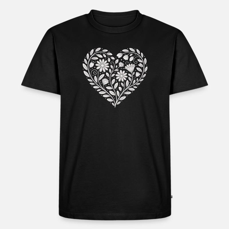 Blumenherz Muster Florist - Männer Premium Bio T-Shirt - Schwarz