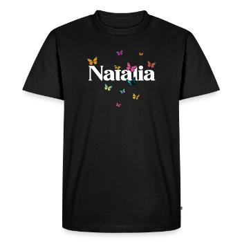 Beau prénom de fille avec des papillons NATALIA - T-shirt Premium bio Homme - noir - Devant - Nico (187cm)