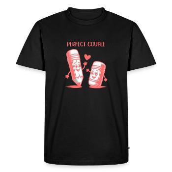 Dessin au crayon et à la gomme d'un couple parfait - T-shirt Premium bio Homme - noir - Devant - Nico (187cm)