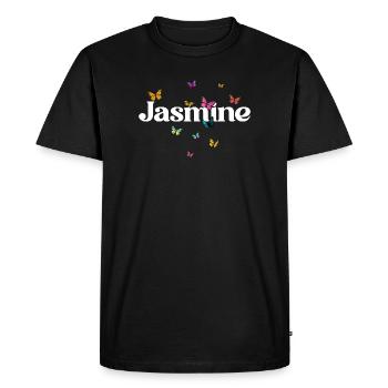 Beau prénom de fille avec des papillons JASMINE - T-shirt Premium bio Homme - noir - Devant - Nico (187cm)