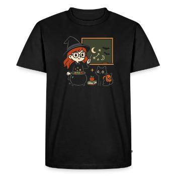 Cute Little Witch with Cat Back to School Motif - Men's Premium Organic T-Shirt - black - Front - Nico (187cm)