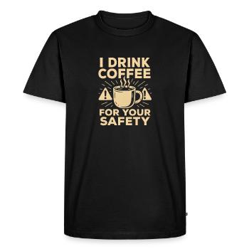 Illustration humoristique sur la sécurité du café - T-shirt Premium bio Homme - noir - Devant - Nico (187cm)