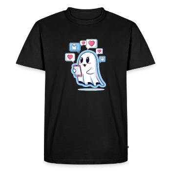 Fantôme mignon avec smartphone - T-shirt Premium bio Homme - noir - Devant - Nico (187cm)