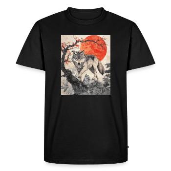 Wolf Japon Mont Fuji Yama Japon Temple Sanctuaire - T-shirt Premium bio Homme - noir - Devant - Nico (187cm)