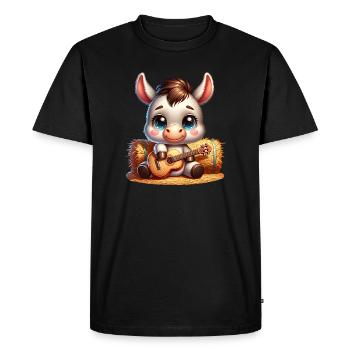 Cute donkey with guitar on straw bale - Men's Premium Organic T-Shirt - black - Front - Nico (187cm)