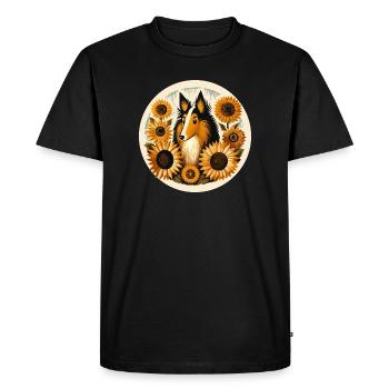 Whimsical Collie with Sunflower Frame - Men's Premium Organic T-Shirt - black - Front - Nico (187cm)