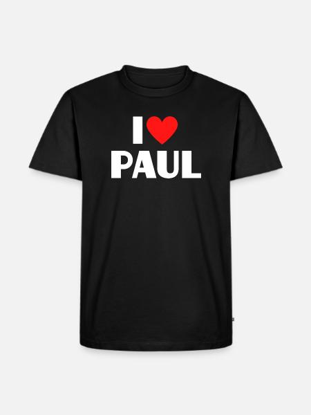 Jeg elsker Paul Red Heart Romantic Name Fan - Herre Premium økologisk T-shirt - sort