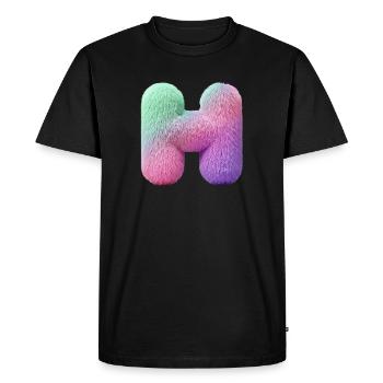 Lettre H en aspect fourrure pastel et dégradé de couleurs - T-shirt Premium bio Homme - noir - Devant - Nico (187cm)
