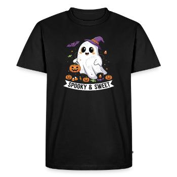 Cute Halloween Ghost with Pumpkin Basket - Men's Premium Organic T-Shirt - black - Front - Nico (187cm)