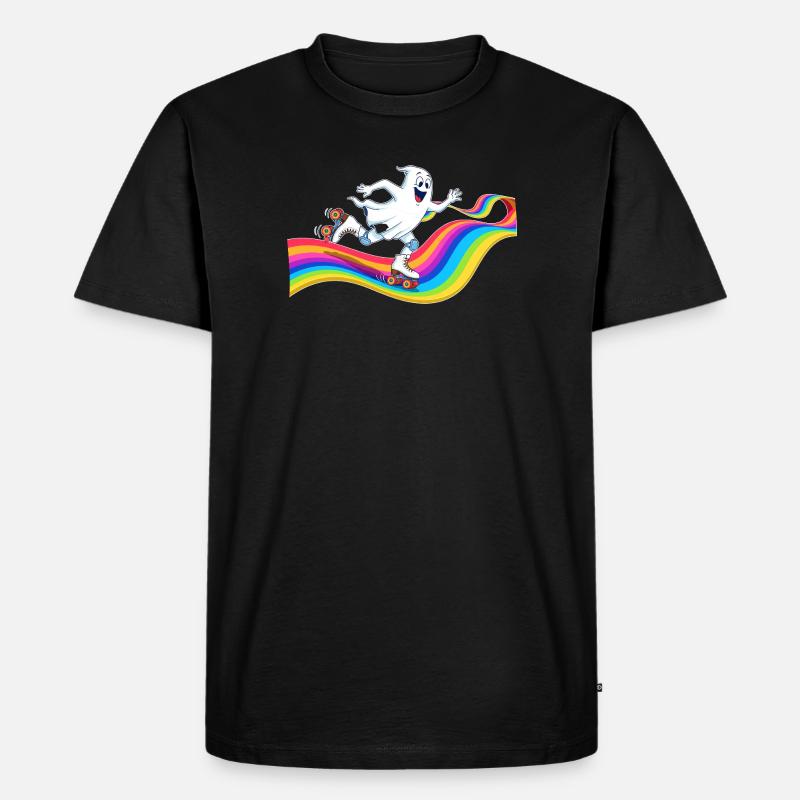 Geist beim Rollschuhlaufen auf Regenbogenbahn - Männer Premium Bio T-Shirt - Schwarz