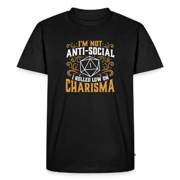 Pas antisocial Low Charisma Roll RPG Tabletop - T-shirt Premium bio Homme - noir - Devant - Nico (187cm)
