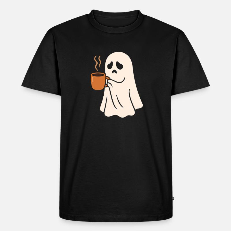 Schauriges Geist mit Kaffeetasse - Männer Premium Bio T-Shirt - Schwarz
