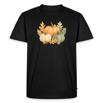 Citrouilles, feuilles de chêne et glands - T-shirt Premium bio Homme - noir - Devant - Nico (187cm)