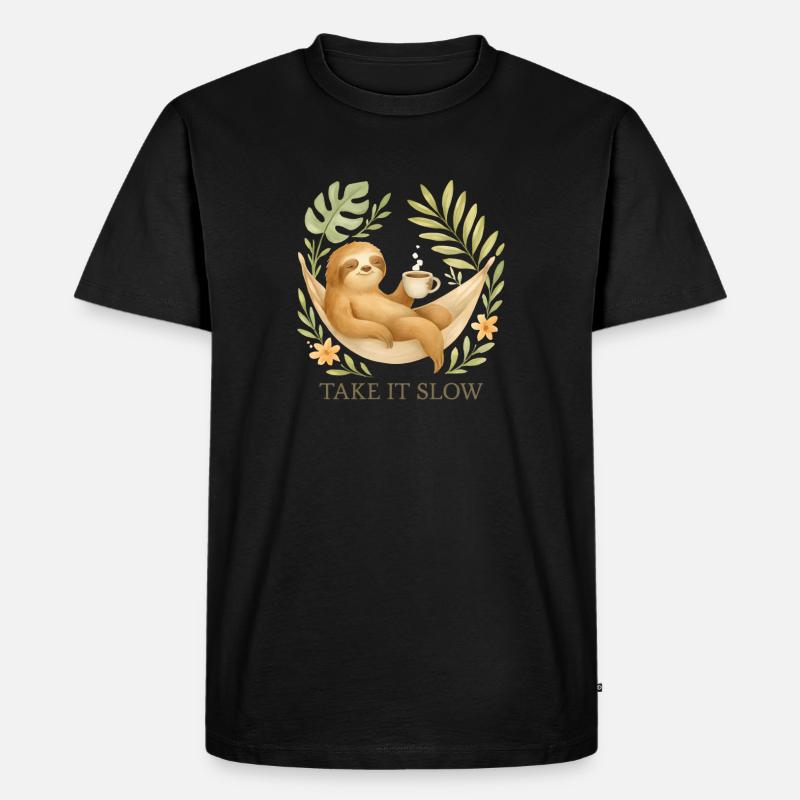  Take It Slow – Faultier im Boho-Stil - Männer Premium Bio T-Shirt - Schwarz