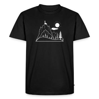 Illustration de la croix du sommet et du paysage de montagne - T-shirt Premium bio Homme - noir - Devant - Nico (187cm)