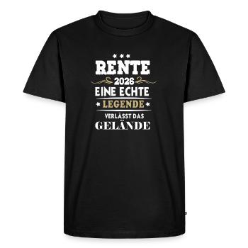 Don de pension 2026 – La légende quitte les lieux - T-shirt Premium bio Homme - noir - Devant - Nico (187cm)