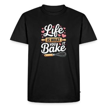 Life Is What You Bake It baking saying - Men's Premium Organic T-Shirt - black - Front - Nico (187cm)